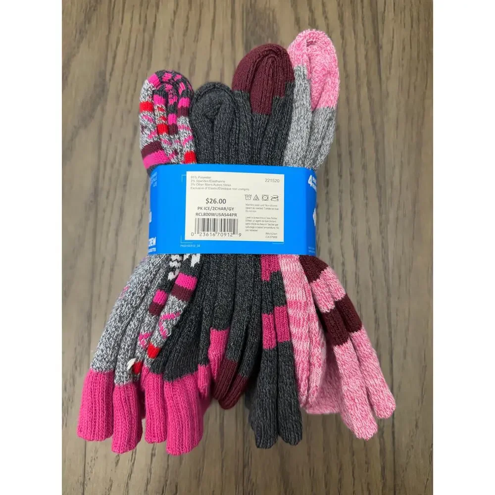 Columbia 4 Pair Crew Socks Womens 4-10 Pink Gray Cozy NWT